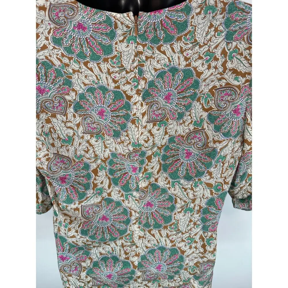 Veronica Beard Henrieta Floral Top Silk Stretch Sz 12 Half Sleeve V Neck Preppy - Picture 14 of 15